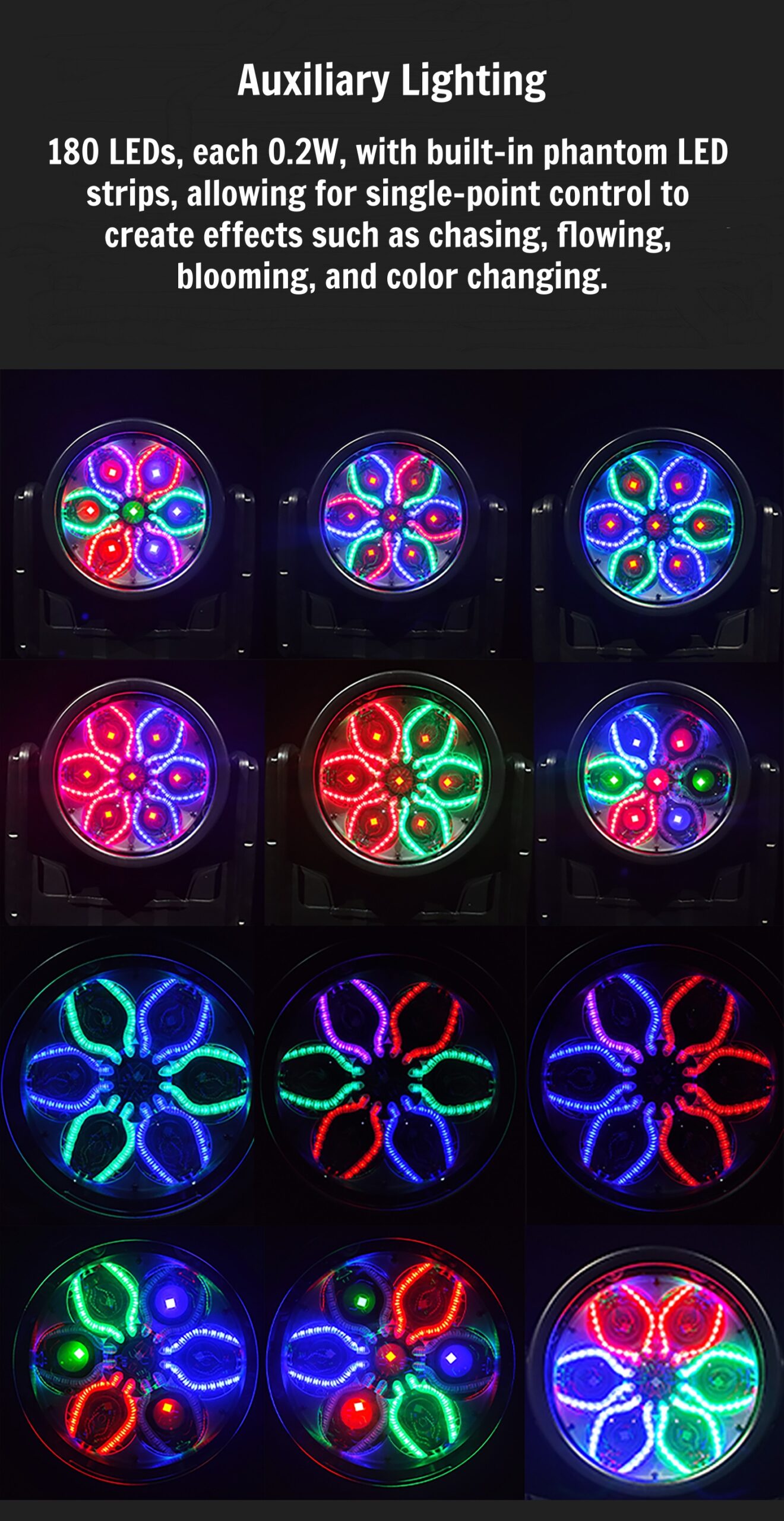 AURA IP65 7pcs 60W 4in1 RGBW LED Moving Head Light aura ip65 7pcs 60w 4in1 rgbw led moving head light